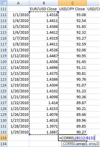 外汇交易知识 之 货币相关性 6 - 如何使用电子表格计算货币相关性(6)